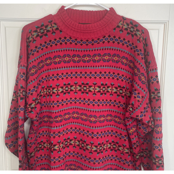 Vintage Eddie Bauer Men's Cotton Knit Pullover Sweater Sz M Fair-Isle Nordic Ski - Picture 2 of 11